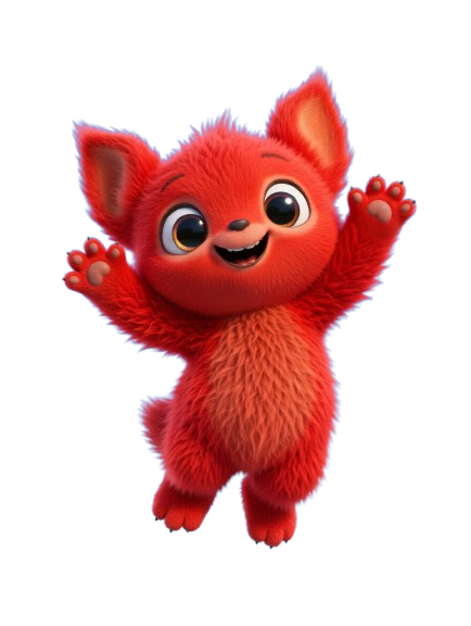 PiPi the friendly red fox mascot jumping with joy